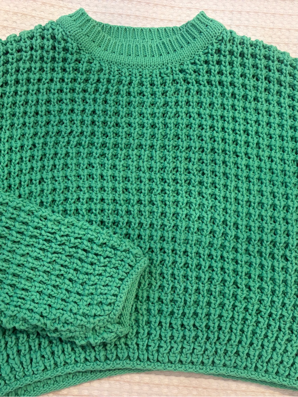 Dance & Marvel Green Cropped Waffle-Knit Crew Cropped Sweater